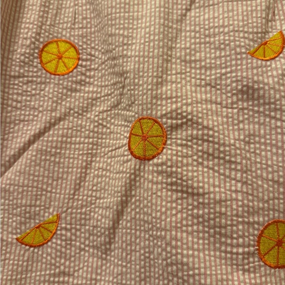 VINTAGE Lilly Pulitzer Pink Pinstripe A-Line Skirt with Orange Trim and Motifs - Picture 5 of 5